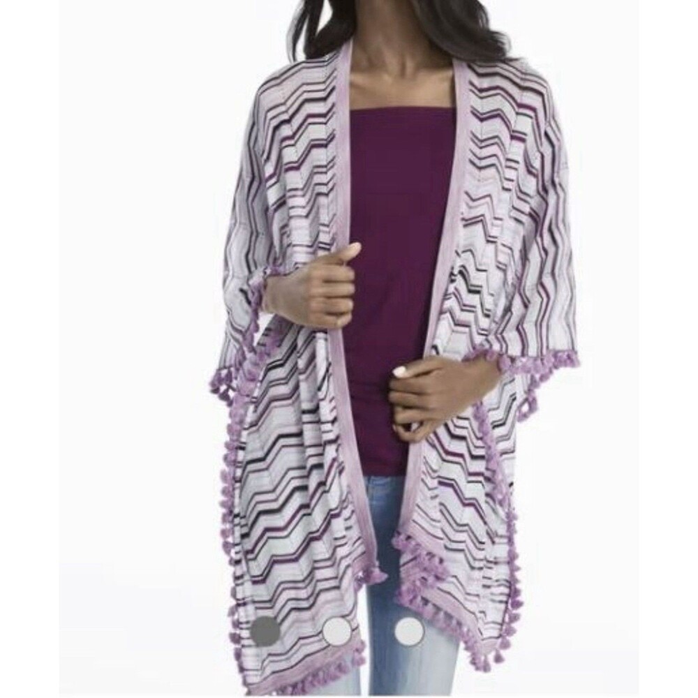 WHBM White House Black Market Chevron Stripe Tassel Wrap Shawl Coverup Sz XS/S